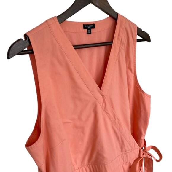 Talbots Petite Peach Sleeveless Wrap Dress - 16P - Picture 2 of 4